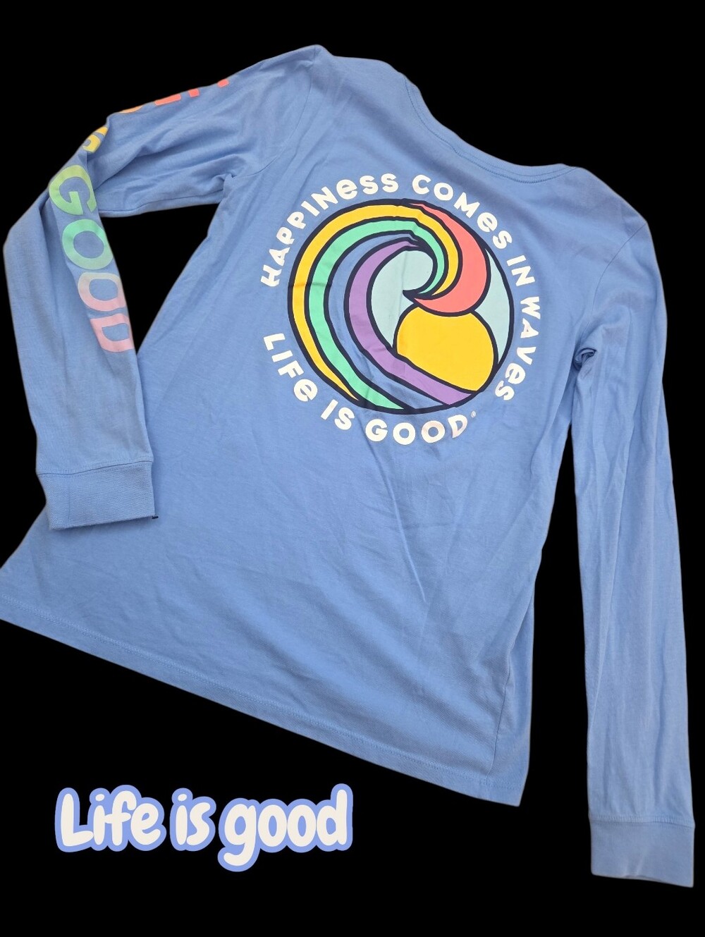 *1631 Life is Good Happiness comes in waves top Women XS
